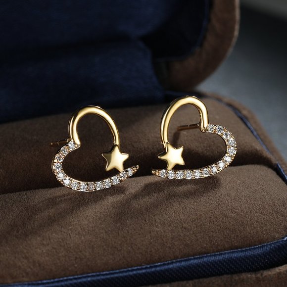 Jewelry - Romantic Hollow Heart Star CZ Beautiful Heart Earrings for Women, INDN8592